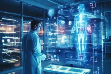 Holographic medical diagnostics, futuristic healthcare technology concept