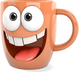 cartoon anthropomorphic mug with eyes and smile