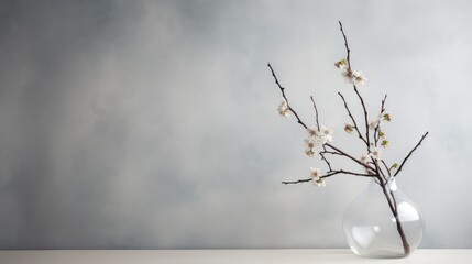 Decorative twig in bloom in a glass vase