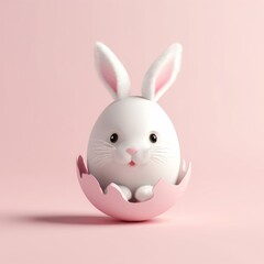 Funny Easter bunny in egg costume on pastel pink background. 3d rendering, Generative AI 