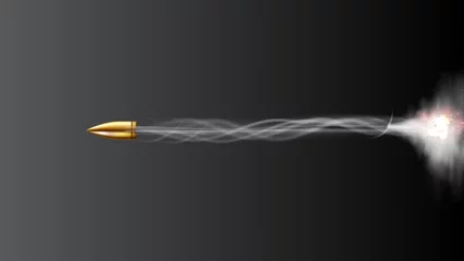 Fotobehang The second the bullet fired abd explodes. Bullet trajectory illustration wallpaper.  © ismed