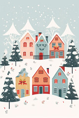 Obraz na płótnie Canvas Snowy city. Christmas card. New Year. Generative AI