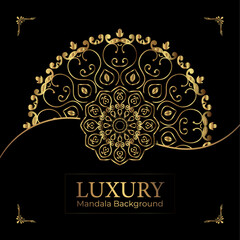 Elegant background with gold luxury floral pattern texture and traditional arabian mandala concept, use for islamic ramadan banner design, business card greeting card, and poster design vector .