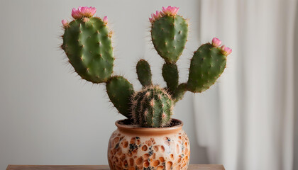 pink cactus in a beautiful ceramic vase