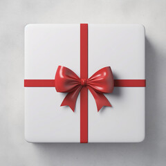 white gift box with red ribbon on white 