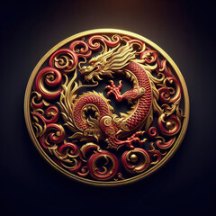 3d Logo illustration of dragon carving on dark background