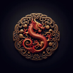 3d Logo illustration of dragon carving on dark background
