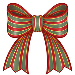 Red and green ribbon bow with trim gold. Christmas element.