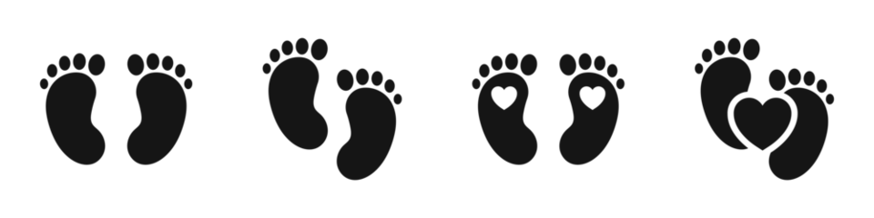 Fotobehang Baby footprint silhouettes. Baby feet  vector icon. Newborn barefoot icons. © 11ua