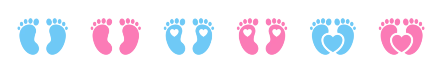 Fotobehang Baby footprint icon collection. Baby feet  vector icon. Newborn barefoot icon set. © 11ua