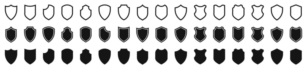 Shield icons set. Shield vector icons. Protection symbols collection. Shield silhouette collection.