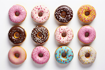 Colorful donuts on white background - obrazy, fototapety, plakaty