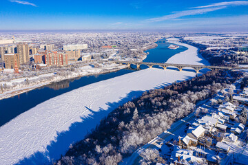 Winter Downtown Saskatoon Aerial View