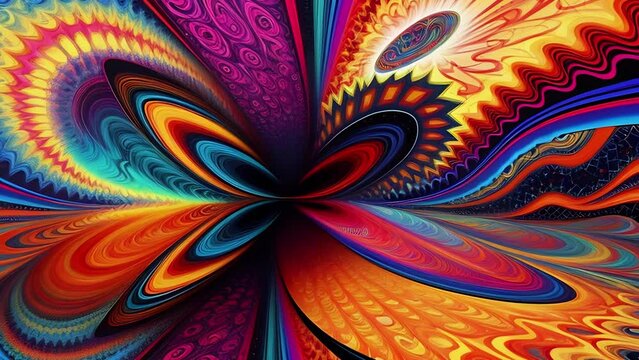 Psychedelic colorful animation with brightly colored loops, abstract illustrations transformations and metamorphose. AI generated cinematic video
