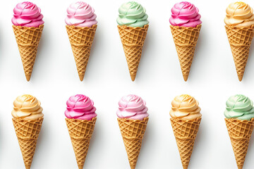 Colorful ice creams on white background