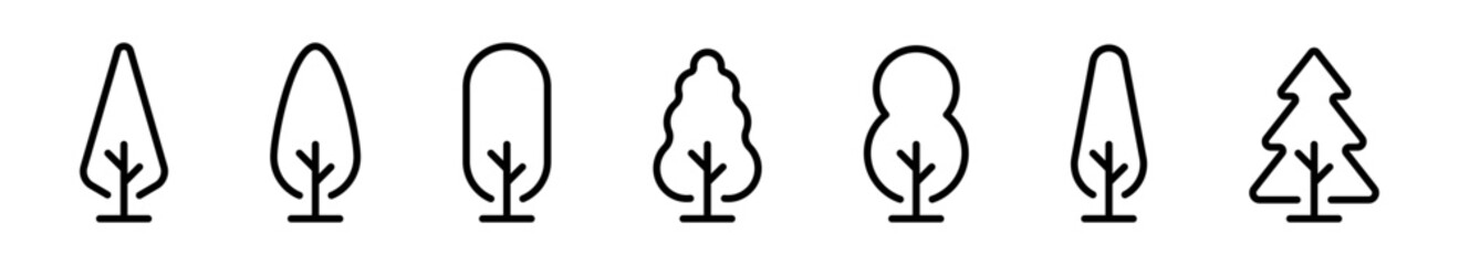 Tree linear vector icons. Tree icon set. Line style vector tree icons.