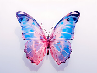 Illustration of a colourful crystal glass butterfly on a clean background. 3d rendering.