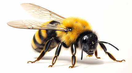 Stunning bumblebee on an white backgrund, realistic but a little bit fluffy
