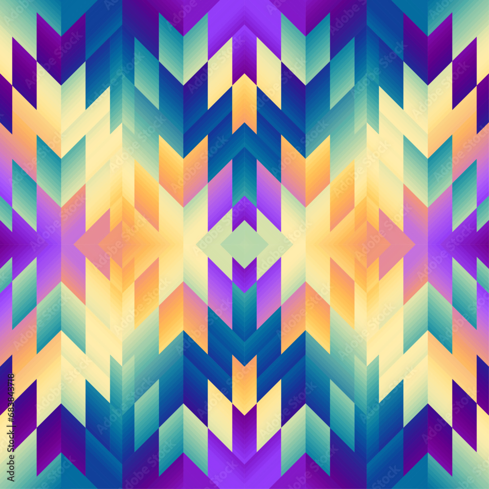 Poster Colorful Aztec Fabric, Wallpaper and Home Decor. Abstract seamless tileable pattern. Triangles aztec background. Vector image.