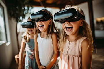Joyful Children Experiencing Virtual Reality Together
