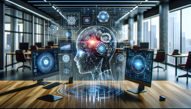 AI learning and artificial intelligence in the modern business world. Network of computers, Created by using generative AI tools