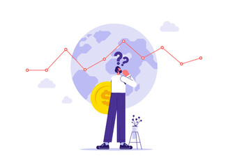 Where to invest, global invest to earn profit, financial choice or alternative to make decision concept, businessman investor holding money coin thinking about investment