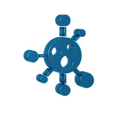 Blue Molecule icon isolated on transparent background. Structure of molecules in chemistry, science teachers innovative educational poster.