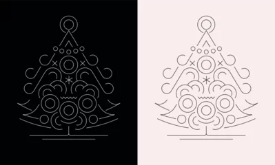 Poster Line art design isolated on a black and on a white backgrounds Christmas Tree vector illustration. ©  danjazzia