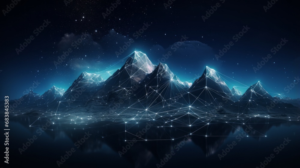 Canvas Prints abstract technology concept: cyberspace landscape grid with mountain mesh background