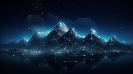Fototapeta premium abstract technology concept: cyberspace landscape grid with mountain mesh background