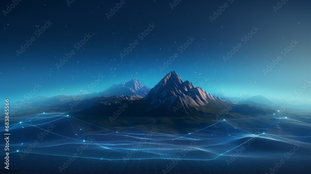 Wall mural abstract technology concept: cyberspace landscape grid with mountain mesh background