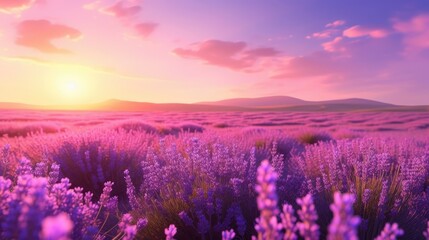 Fototapeta premium A field of lavender in a sunset