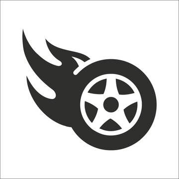 Car wheel and tire with flames icon