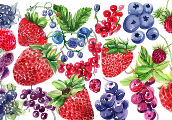 Mixed berries illustration on white background