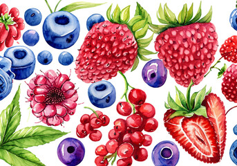 Mixed berries illustration on white background