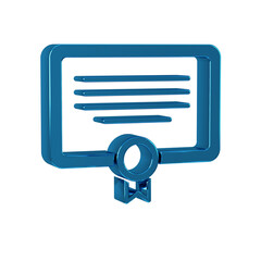 Blue Certificate template icon isolated on transparent background. Achievement, award, degree, grant, diploma. Business success certificate.