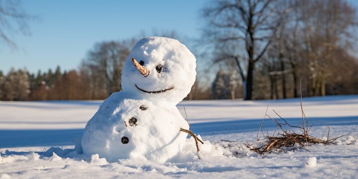 Failed crooked and lopsided snowman , concept of Imperfect
