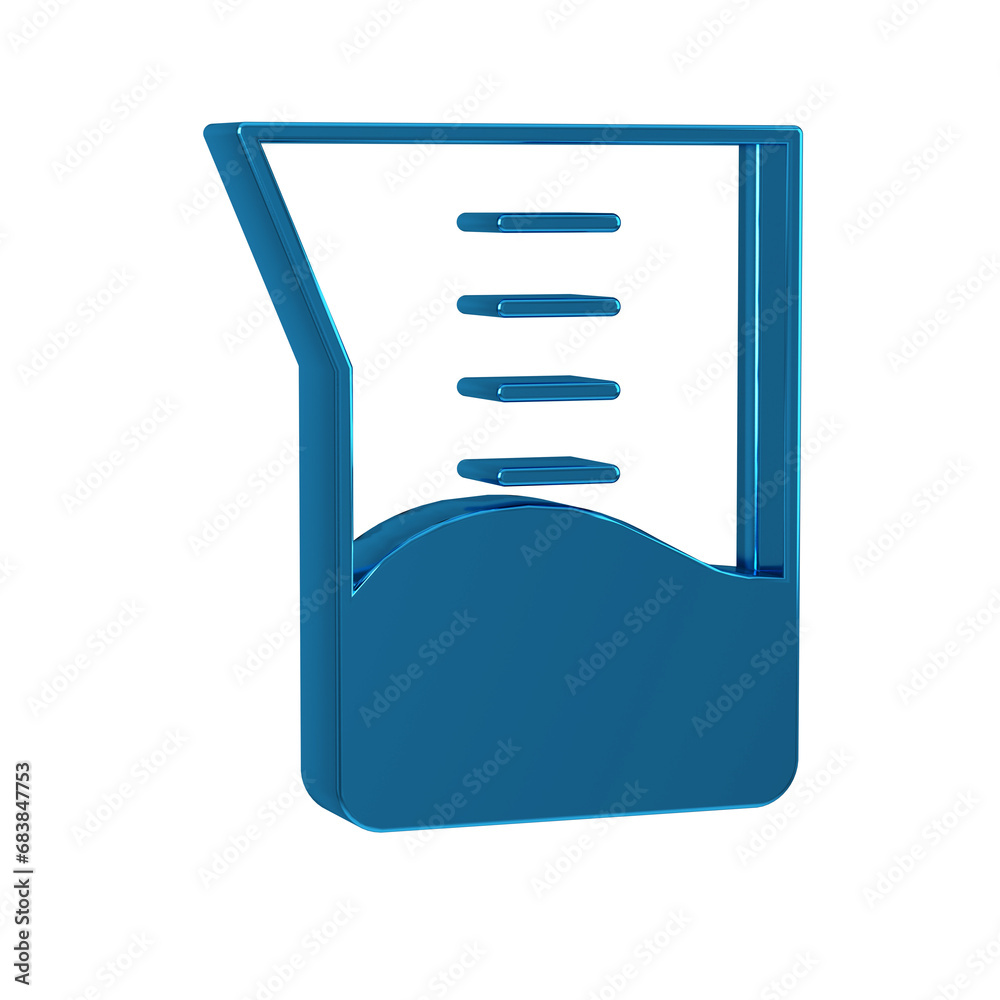 Sticker blue laboratory glassware or beaker icon isolated on transparent background.