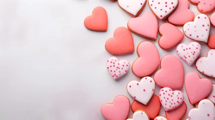 Foto op Plexiglas Composition with decorated heart shaped cookies and space for text on color background, top view. Valentine's day © Natawut
