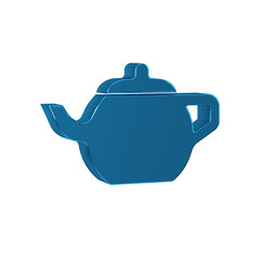 Blue Traditional Chinese tea ceremony icon isolated on transparent background. Teapot with cup.