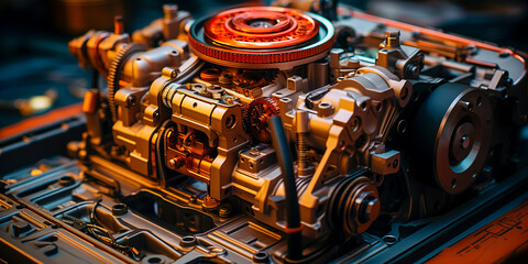 Provides a detailed view of engine components. Allows users to zoom in and out for a closer inspection. Helps identify potential problems or areas requiring maintenance. - obrazy, fototapety, plakaty