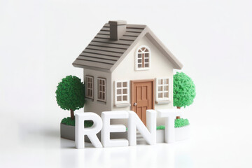 house on the white background with word RENT. real estate buying and selling concept. ai generative