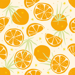 bright oranges scattered across the seamless background. citrus background with oranges and slices.
