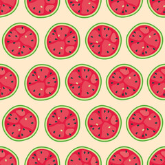 rows of red watermelons in a seamless pattern. ripe watermelon in geometric print