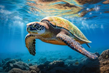 Foto op Plexiglas Hawaiian Green Sea Turtle (Chelonia mydas) © mila103
