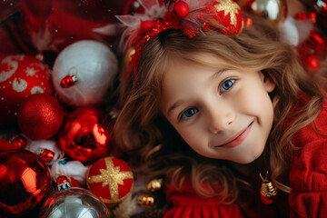 Obraz na płótnie Canvas Generative AI portrait of cute Young boy girl enjoy winter holidays xmas x mas eve decorated room