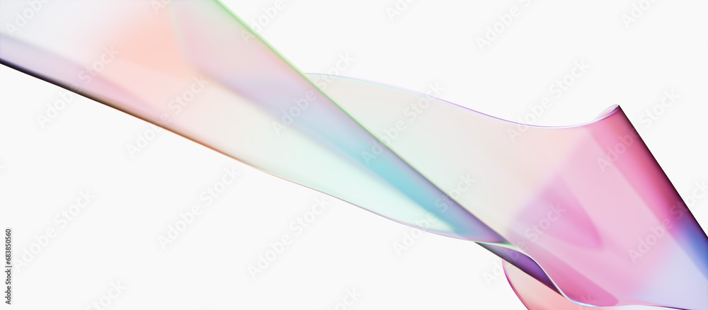 Poster glass abstract wave, floating liquid design element, caustic gradient wavy shape 3d rendering