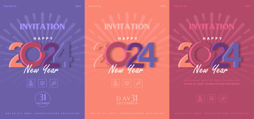 Set of Happy new year covers 2024. Classic design. New Year 2024 congratulatory invitation .