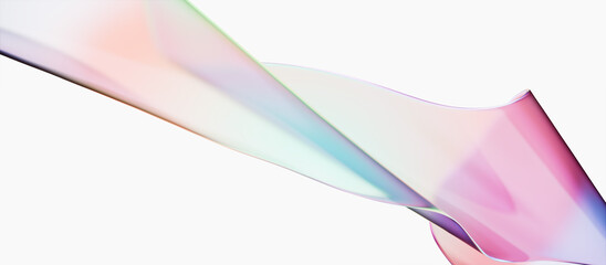 Glass abstract wave, floating liquid design element, caustic gradient wavy shape 3d rendering