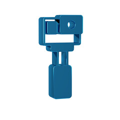Blue Action extreme camera icon isolated on transparent background. Video camera equipment for filming extreme sports.